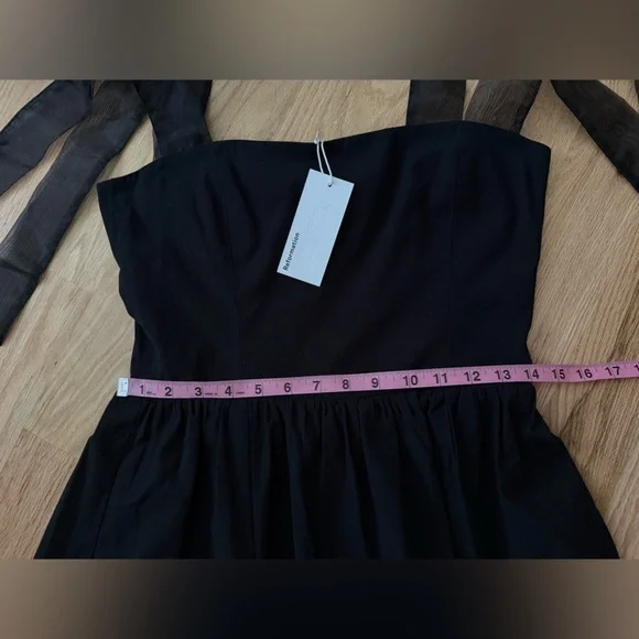 NEW Reformation Organic Cotton Enza Dress Black Shoulder Bows Size 10 - Picture 8 of 9